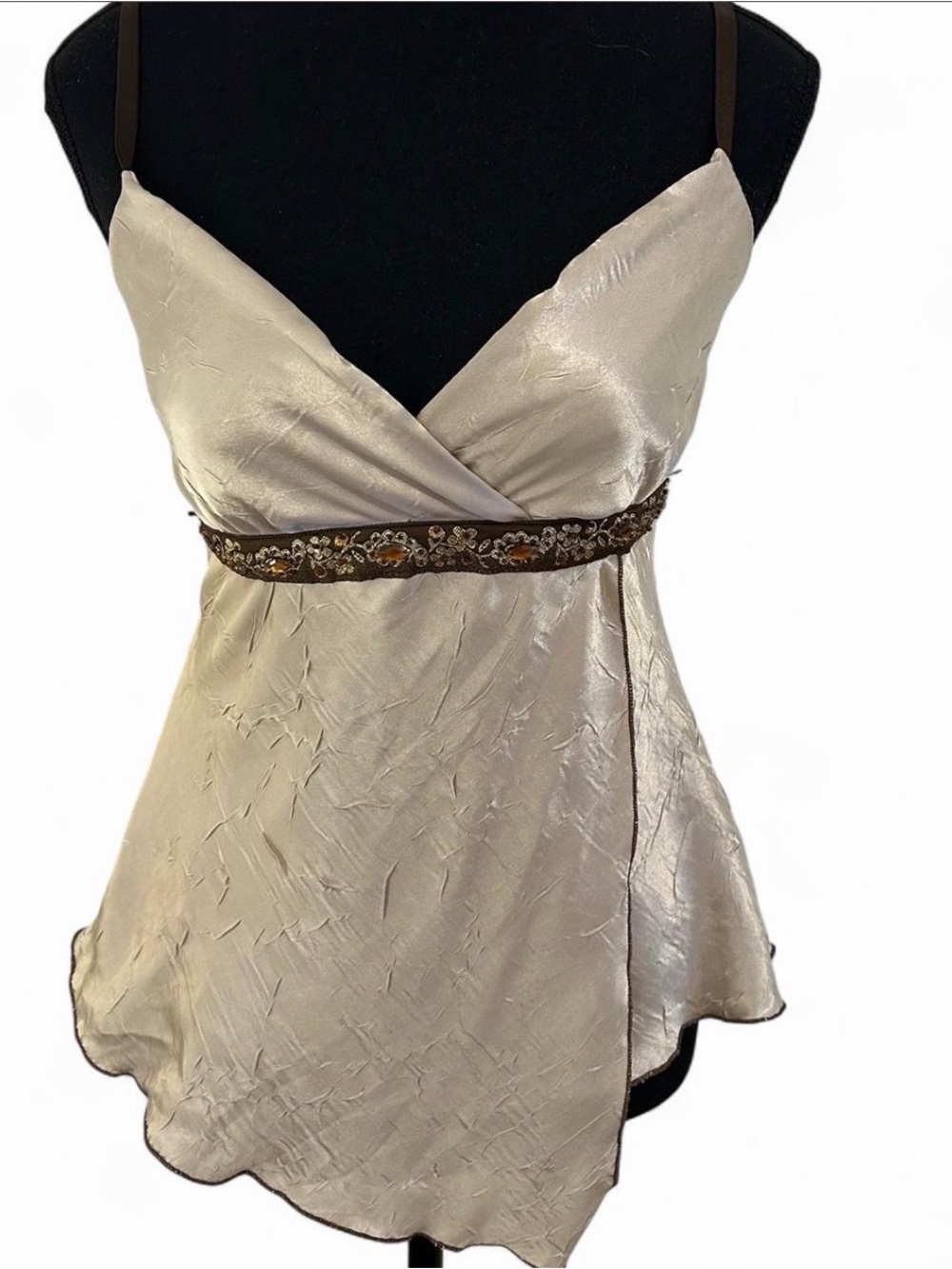 Satin Embellished Ivory Cami Top